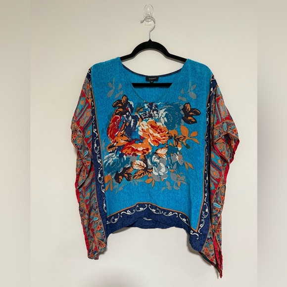 Tolani Silk Handkerchief Top Caftan Size Small Resort Quiet Luxury Multicolor - Picture 1 of 6